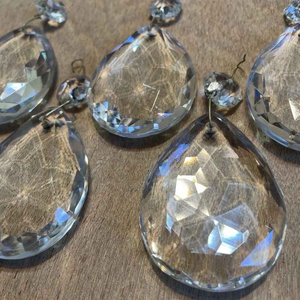 6 Antique Crystal Prisms for Chandelier 2.5” Vintage Clear Faceted Drops - Picture 4 of 10